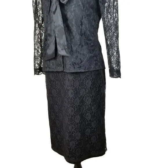 VTG 80s Gunne Sax Black Lace Jacket Skirt Suit M Whimsigoth Vamp Retro Pinup